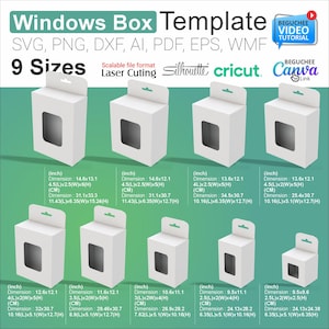 Paquete de plantillas para cajas de ventanas DIY: plantilla en blanco imprimible para cajas de envío o de regalo. Compatible con Canva, Cricut (SVG), PNG, descárguela