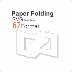 May include: A digital graphic displaying the text Paper Folding SVG Template 67 Format in black and orange. Below the text is a white, geometric, three-dimensional paper folding structure with sharp angles and a light grey shadow effect.
