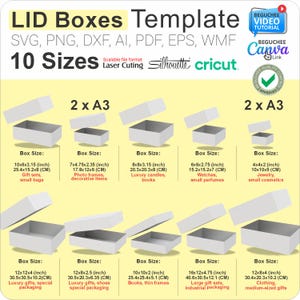Paquete de plantillas DIY para cajas con tapa: Plantilla imprimible en blanco para cajas de envío o regalo. Compatible con Canva, Cricut (SVG) y PNG. Descárgala.