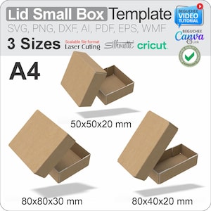 Paquete de plantillas DIY para cajas con tapa: Plantilla imprimible en blanco para cajas de regalo. Compatible con Canva, Cricut (SVG), descarga PNG, tamaño A4.