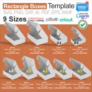 Paquete de plantillas de caja rectangular DIY: Plantilla imprimible en blanco para cajas de envío o regalo. Compatible con Canva, Cricut (SVG) y PNG. Descárgala.