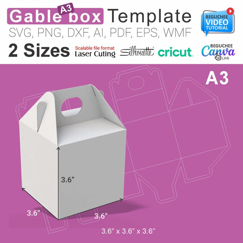 A3 Gable Box Template SVG: 2 Sizes, Cricut & Silhouette Files, Gift Box ...