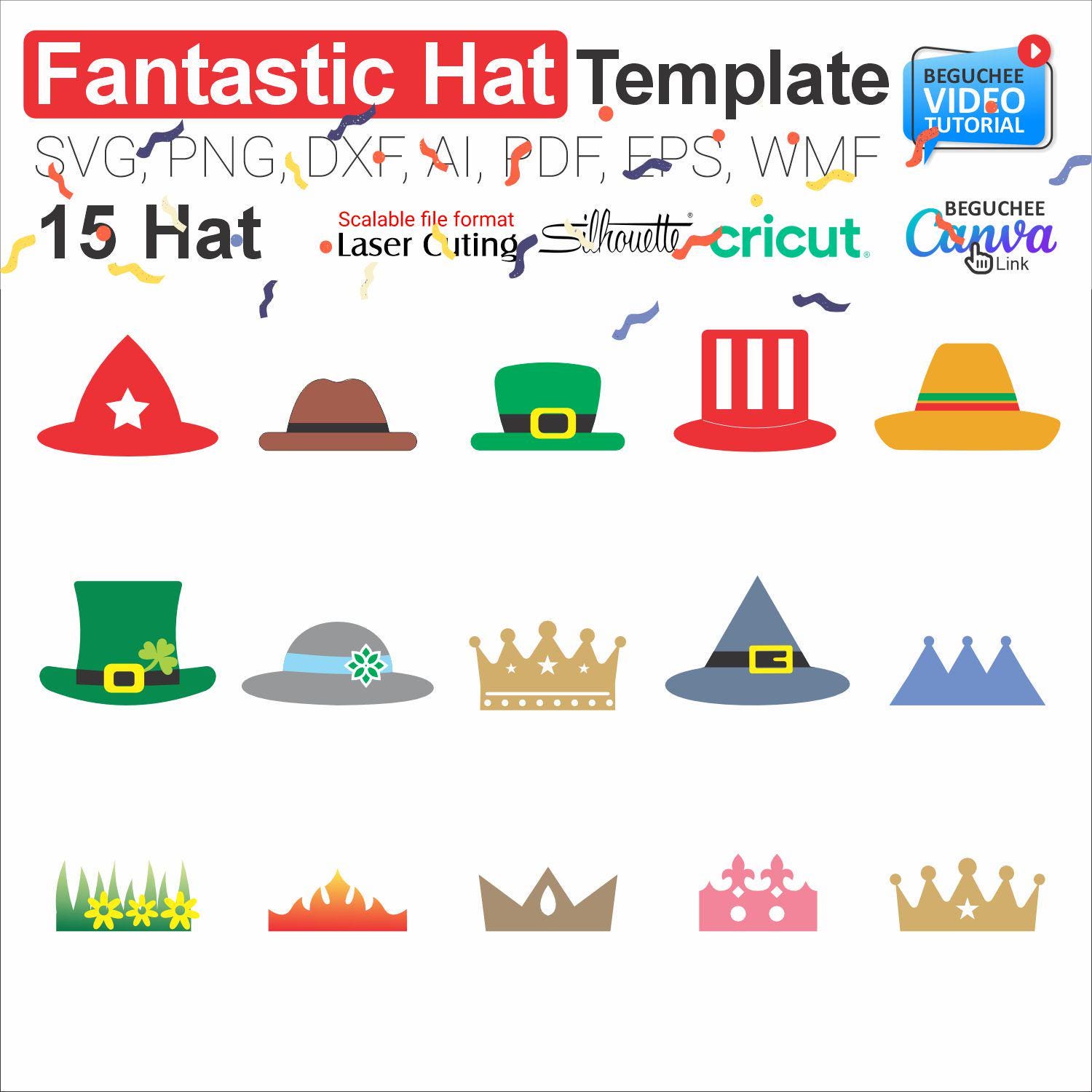 Part Hat Design Hat SVG Bundle: 15 Party Hat Designs for Cricut & Laser Cutting ...