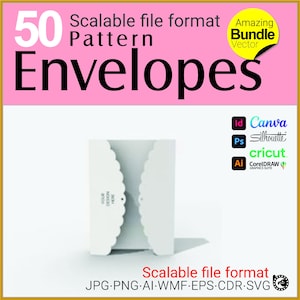 May include: A white envelope with a scalloped edge. The envelope is folded and ready to be sealed. The text "Your Design Here" is printed on the front of the envelope. The image is a digital illustration of a printable envelope template.