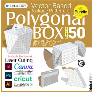 Polygonal Box Vector Bundle: Package Design, Box Making & EPS, WMF Files for Laser Cut and Gift Packaging Vector Bundle, Package, SVG files