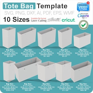DIY Tote Bag Template – 10 Sizes for Laser Cutting, Cricut, Silhouette – svg, dxf, pdf, ai, Perfect for DIY, packaging, and crafting!
