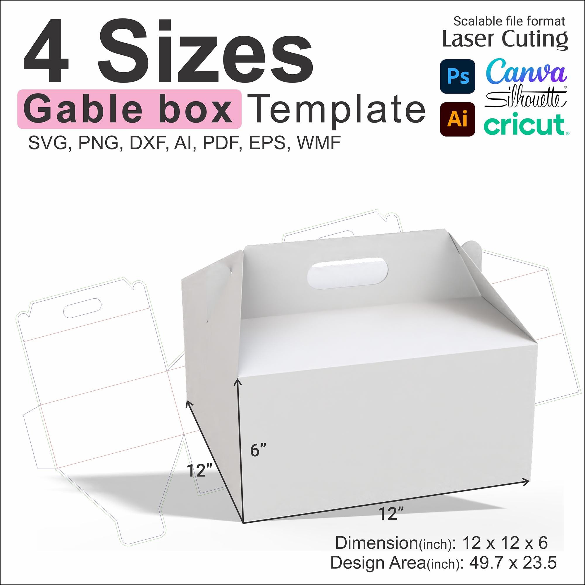 Gable Box Template SVG Bundle 4 Sizes Cricut Silhouette Laser Cut Files ...