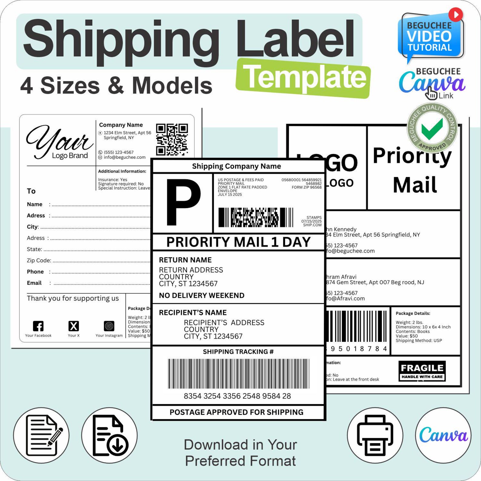 Mail Back Label Editable Shipping Label Template: Custom Mail Design (digital Download ...