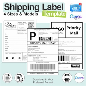 Bewerkbare sjabloon verzendlabel: gepersonaliseerd postlabel, aangepast nep verzendlabel, afdrukbaar verzendlabel, UPS-mailsjabloon