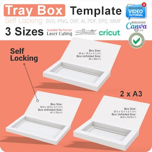Self-Locking Tray Box Template: 3 Sizes, SVG DXF PDF (Digital Download)