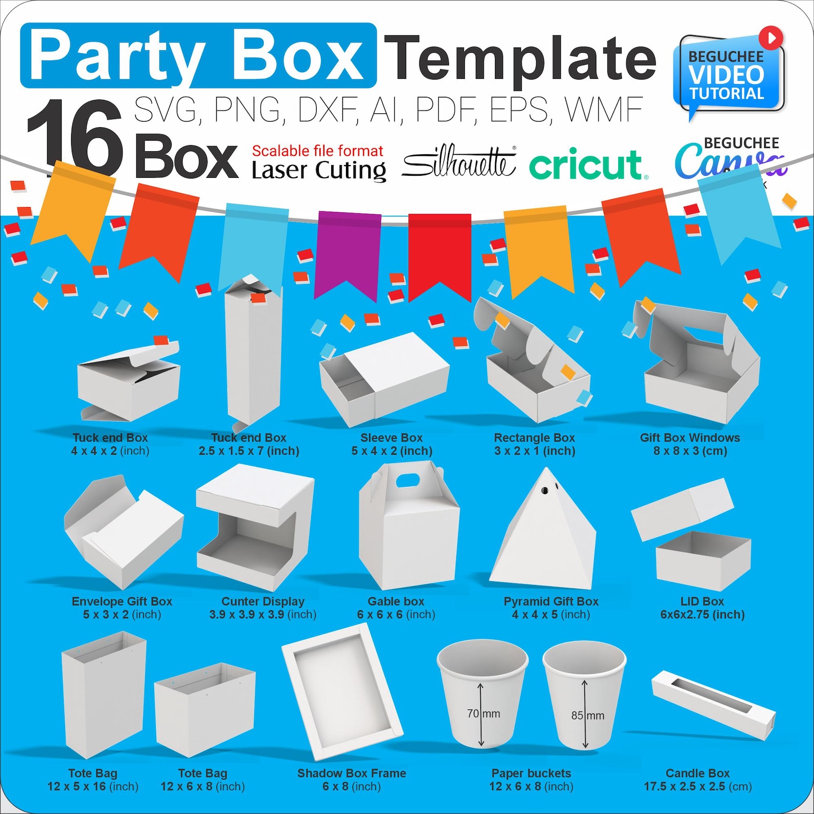 Party Box Template Bundle: 16 SVG Favor Boxes (digital Download) - Etsy