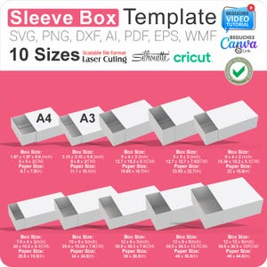 10 Sizes DIY Sleeve Box Template for Laser Cutting – svg, dxf, pdf, ai, eps – Perfect for Cricut, Silhouette, Canva, and Custom Packaging
