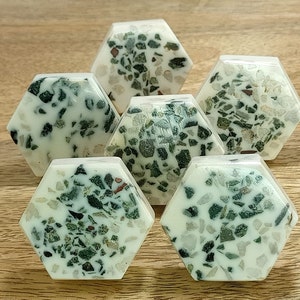 Set of 6 | Terrazzo Door Knob hexagon | stone Drawer Pull | Handle | Drawer Knob | Furniture Knob | Cabinet Knob | Gold | Natural Stone