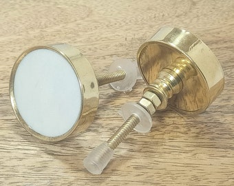 White Marble Cabinet Knob with Gold Border