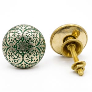 Green Brass Cabinet Knob, Vintage Etched Floral Drawer Pulls, Decorative Brass Knobs for Dresser, Vintage Style Furniture Hardware Pulls