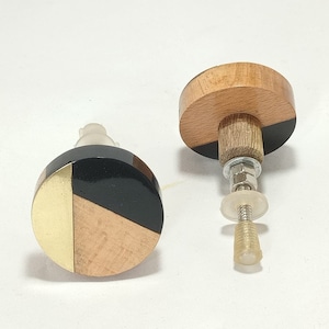 Gold stripe Black resin and walnut wood drawer knob wooden ivory and gold cabinet knob Black and gold wood drawer knobs