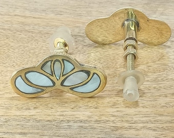 Decorative Mother Of Pearl Dresser Knob, Butterfly Abalone Cabinet Handle With Gold Details