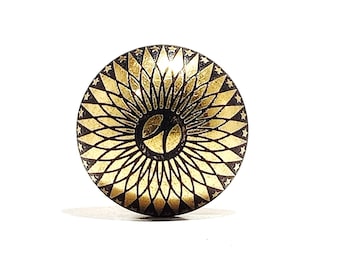 Etched Floral Brass Drawer Knob: Moroccan Gold Cupboard Pull