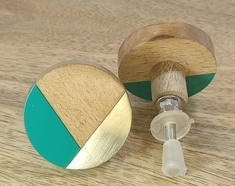 Forest Green & Gold Geometric Cabinet Knob | Unique Handcrafted Drawer Pull