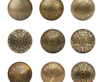 Antique Brass Drawer Knobs | Etched Vintage Cabinet Knobs | Tree of Life Peacock Drawer Pulls | Ornate Mandella Furniture Hardware