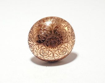 Bouton de tiroir marocain en cuivre, bouton en laiton gravé floral RoseGold, poignée d'armoire, bouton de tiroir en cuivre gravé, bouton de tiroir bohème en cuivre