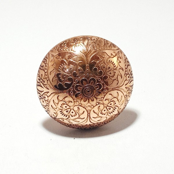 Moroccan Copper drawer knob, RoseGold floral etched brass knob, Cupboard Pull, Drawer copper Etched Drawer Knob, copper Bohemian Drawer Knob