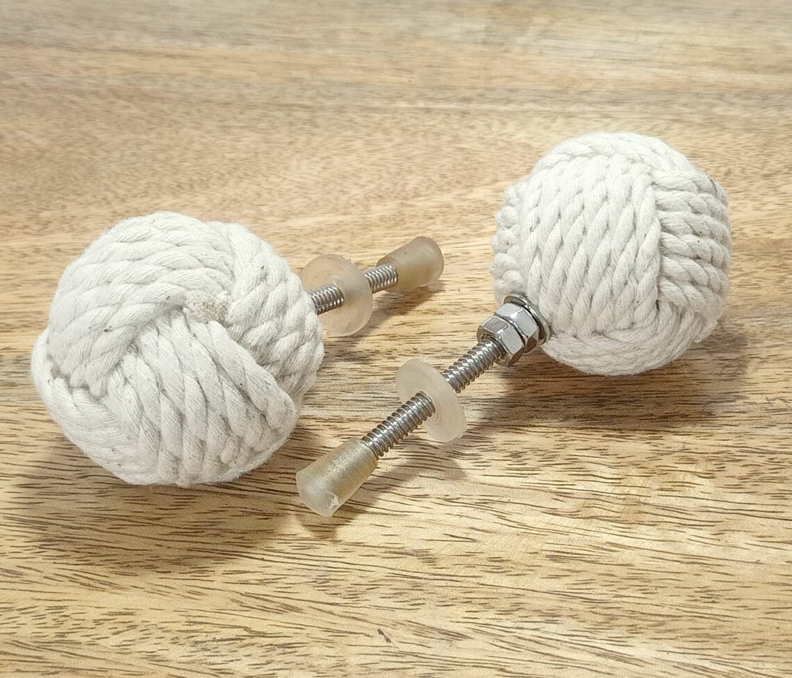 White Cotton Rope Door Knobs Rope Knot Drawer Knobs Push Etsy