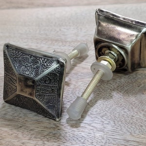 Brushed Brass Antique Drawer Pull, Brass Floral Design Square Dresser Pull, Door Knob, Wardrobe Handle