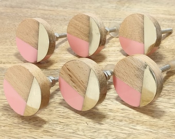Goldstreifen Rosa Harz und Walnussholz Schubladenknopf Holz Elfenbein und Gold Schrankknopf Rosa und Gold Holz Schubladenknöpfe Sets von 2/4/6