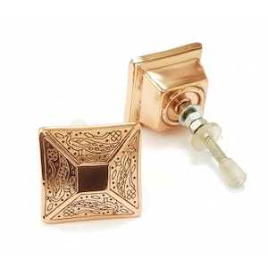 Unique Peacock - Inspired Copper Drawer Pulls - Boho Chic Cabinet Hardware - Square cabinet knob