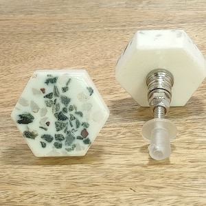 Set of 2 | Terrazzo Door Knob hexagon | stone Drawer Pull | Handle | Drawer Knob | Furniture Knob | Cabinet Knob | Gold | Natural Stone