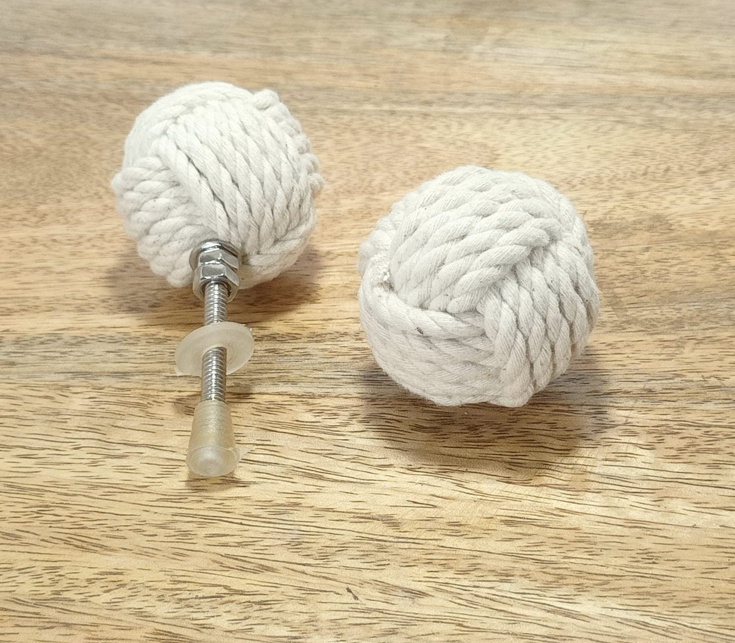 Pull Rope Knob White Cotton Rope Knot Cabinet Knobs | Nautical Drawer Pulls | Handmade ...