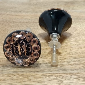 Moroccan Copper Flower Inside Clear Resin Knob, Black Resin Drawer Knob, Cabinet Modern Décor Handle