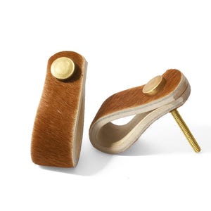 Tiradores de cuero para cajones con estampado de piel de vaca – Tiradores rústicos estilo boho para cómodas – Tiradores de cuero marrón con asa para cocina, armario y muebles.