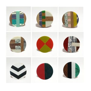 Perilla geométrica de madera de resina - Tirador de gabinete moderno hecho a mano