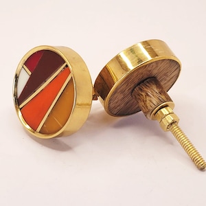 Multi Resin Drawer Pull / Geometric Dresser Pull Handle / Colourfull Round knob / Handmade Resin Wood Knob / Gold Border Wardrobe Handle