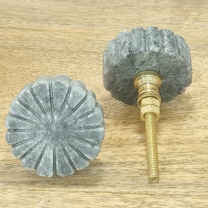 Beautiful Grey/Black Stone Brass Knob | Pull Handle | Drawer Knob | Furniture Knob | Cabinet Knob | Gold | Natural Stone | Brass Handle