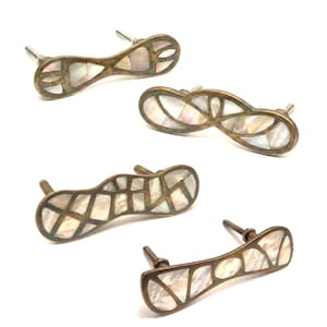 Antike Messing Perlmutt-Schrankgriffe, irisierende Muschelknäufe, Vintage Messing-Schrankgriffe, Luxus-Küchenschrankknäufe