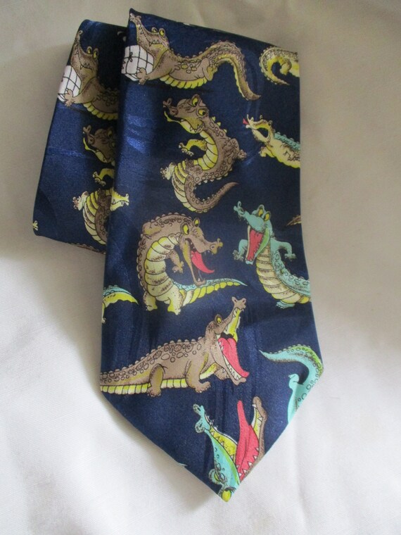 Vintage Crocodile Tie Aligator Dinosaur Men Etsy