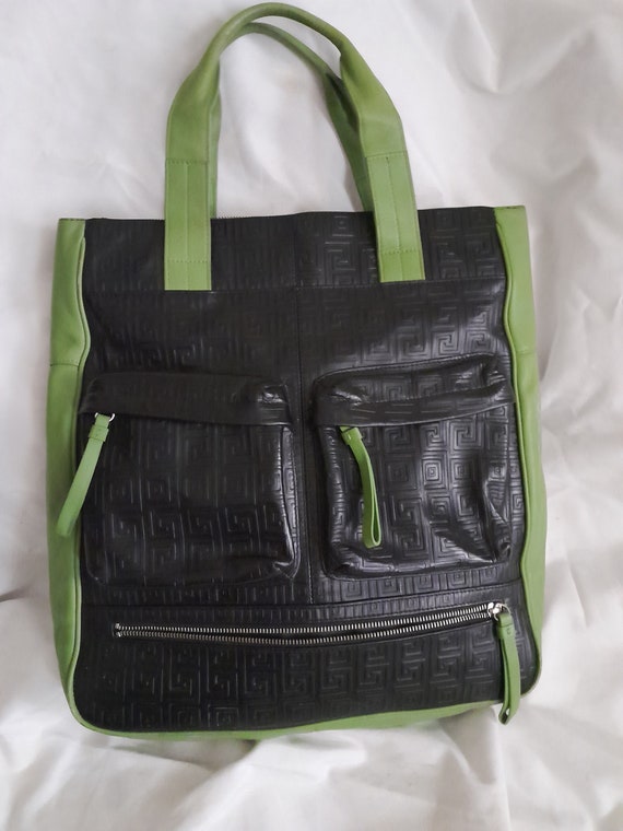 Vintage Bodhi Green Black Leather Bag, Leather Tot