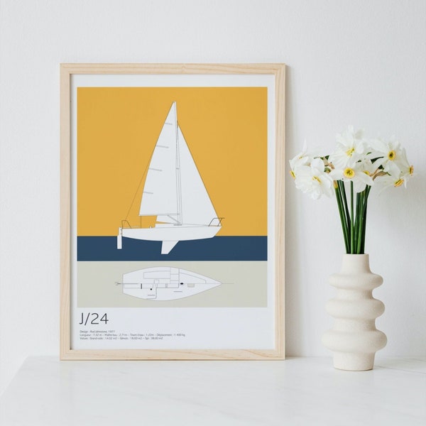 Vintage decorative printed poster of sailboat J/24