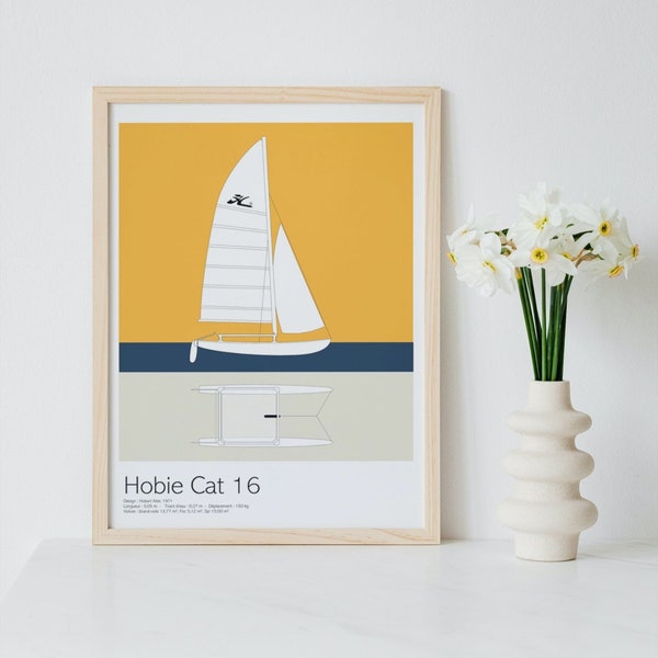 Affiche imprimée décorative vintage de voilier Hobie Cat 16