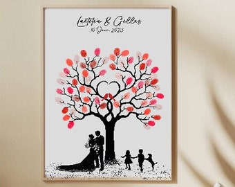 Affiche arbre a empreintes Mariage - Anniversaire - Livre d'or - souvenirs du jour- affiche personnalisable