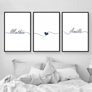 Personalized poster, set of 3 couple posters, love, couple gift, couple's first names poster, first names and heart poster