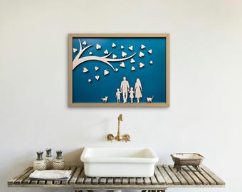 Personalized Wooden Family Frame | Family Tree with Characters | Wedding, Birthday, and Birth Gift | Unique Wall Decor