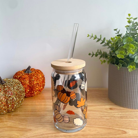 Mouse Pumpkins Halloween 16oz Glass Cup With Lid and Straw