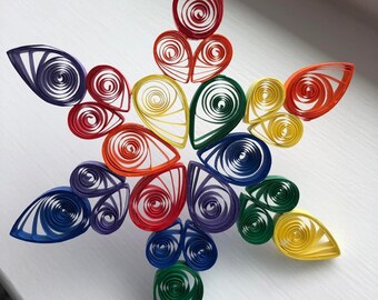 Unique One of a Kind Whimsical Quilled Rainbow Snowflake Holiday Christmas Ornament Stocking Stuffer Secret Santa Teacher Xmas Gift Under 15