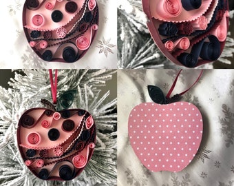 Unique Handmade Paper Filigree Apple Christmas Ornament | Quilled Apple Teacher Appreciation Xmas Gift Idea | Apple Bauble | Fruit Ornament