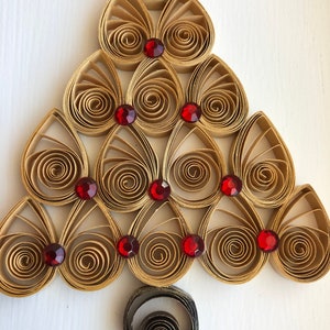 Handmade Quilled Miniature Gold Christmas Tree with Bling Holiday Ornament Shimmering Gold Red Christmas Décor Festive Stocking Stuffer image 8