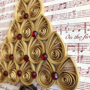 Handmade Quilled Miniature Gold Christmas Tree with Bling Holiday Ornament Shimmering Gold Red Christmas Décor Festive Stocking Stuffer image 4